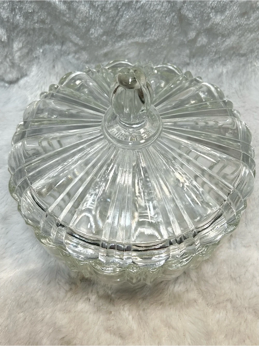Anchor Hocking Old Cafe 1930s Glass Covered Ornate Jewelry Trinket Box Candydish